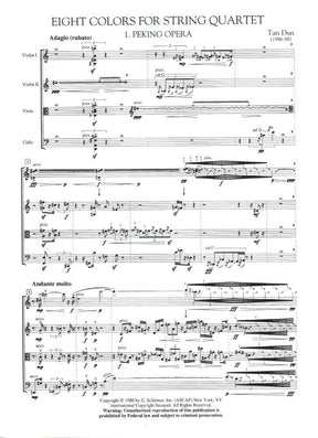 Dun, Tan - Eight Colors For String Quartet - Two Violins, Viola, and Cello - Score and Parts - G Schirmer Edition