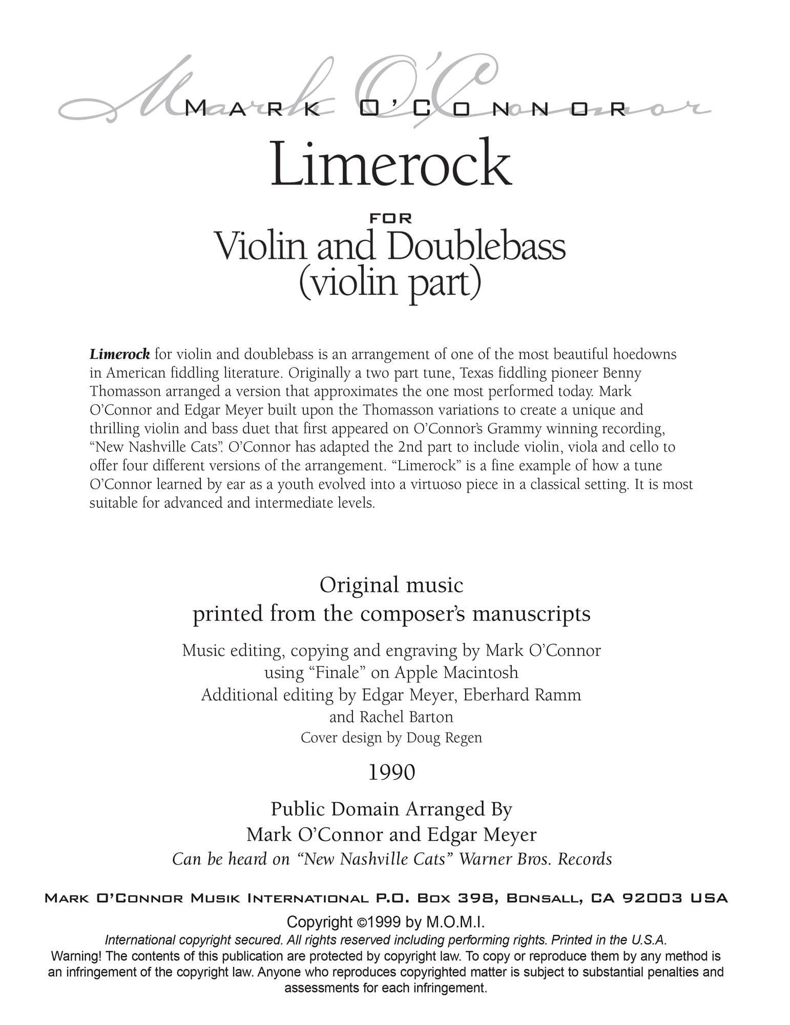 O'Connor, Mark - Limerock for Violin and Bass - Violin - Digital Download