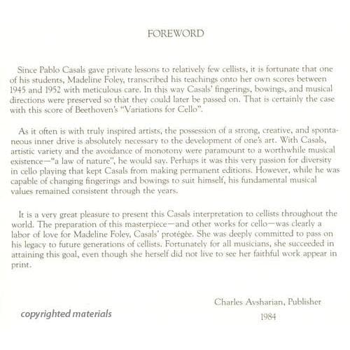 Beethoven, Ludwig - Variations Op 66 WoO 45 , 46 for Cello and Piano - Arranged by Casals and Foley - Continental Edition