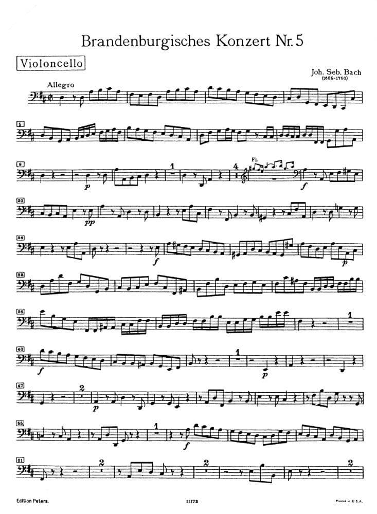 Bach, JS - Brandenburg Concerto No. 5, BWV 1050 - Cello Part - Peters Edition
