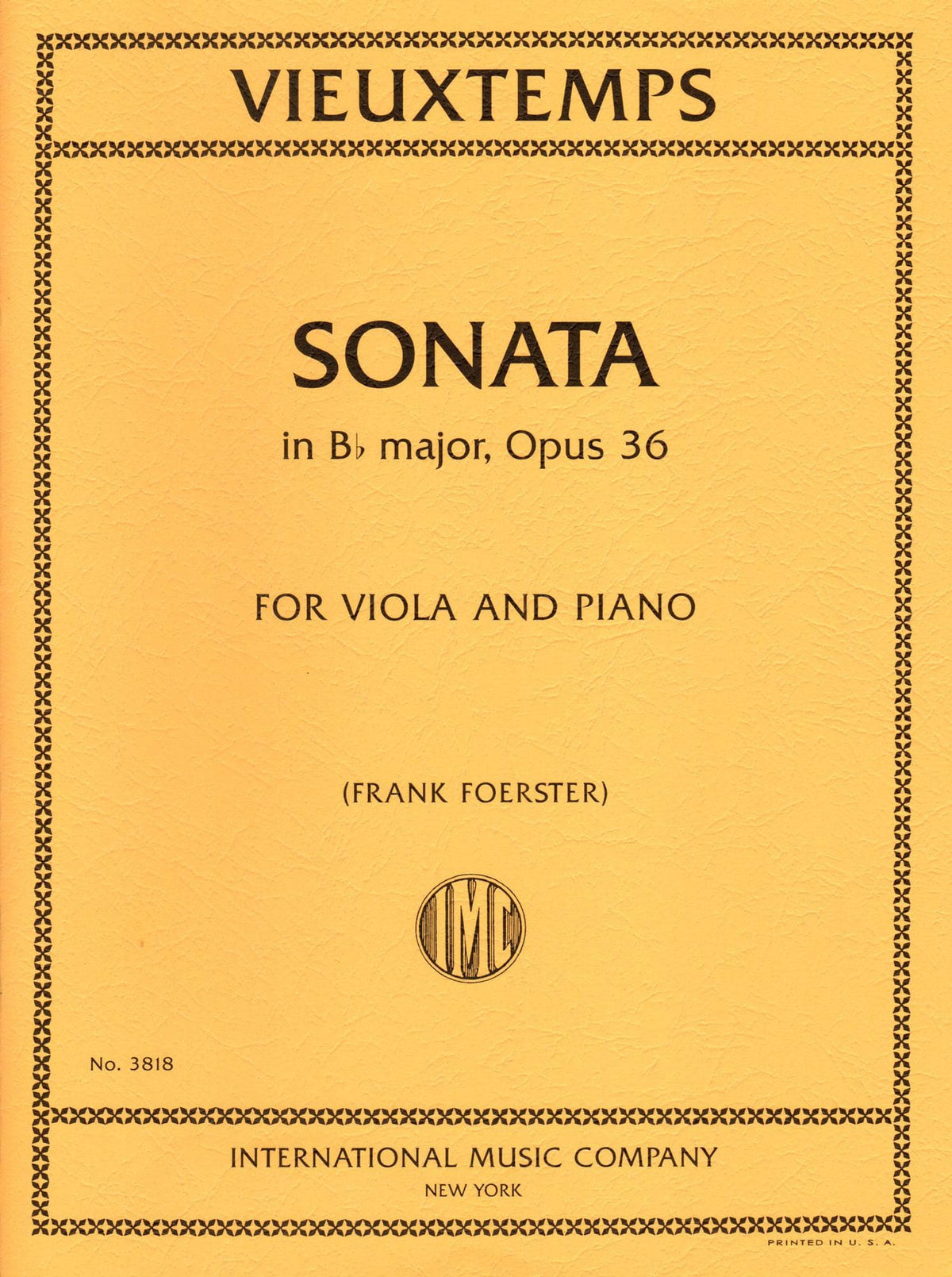 Vieuxtemps, Henri - Sonata in B-flat major, Op. 36 - for Viola and Piano - edited by Frank Foerster - International