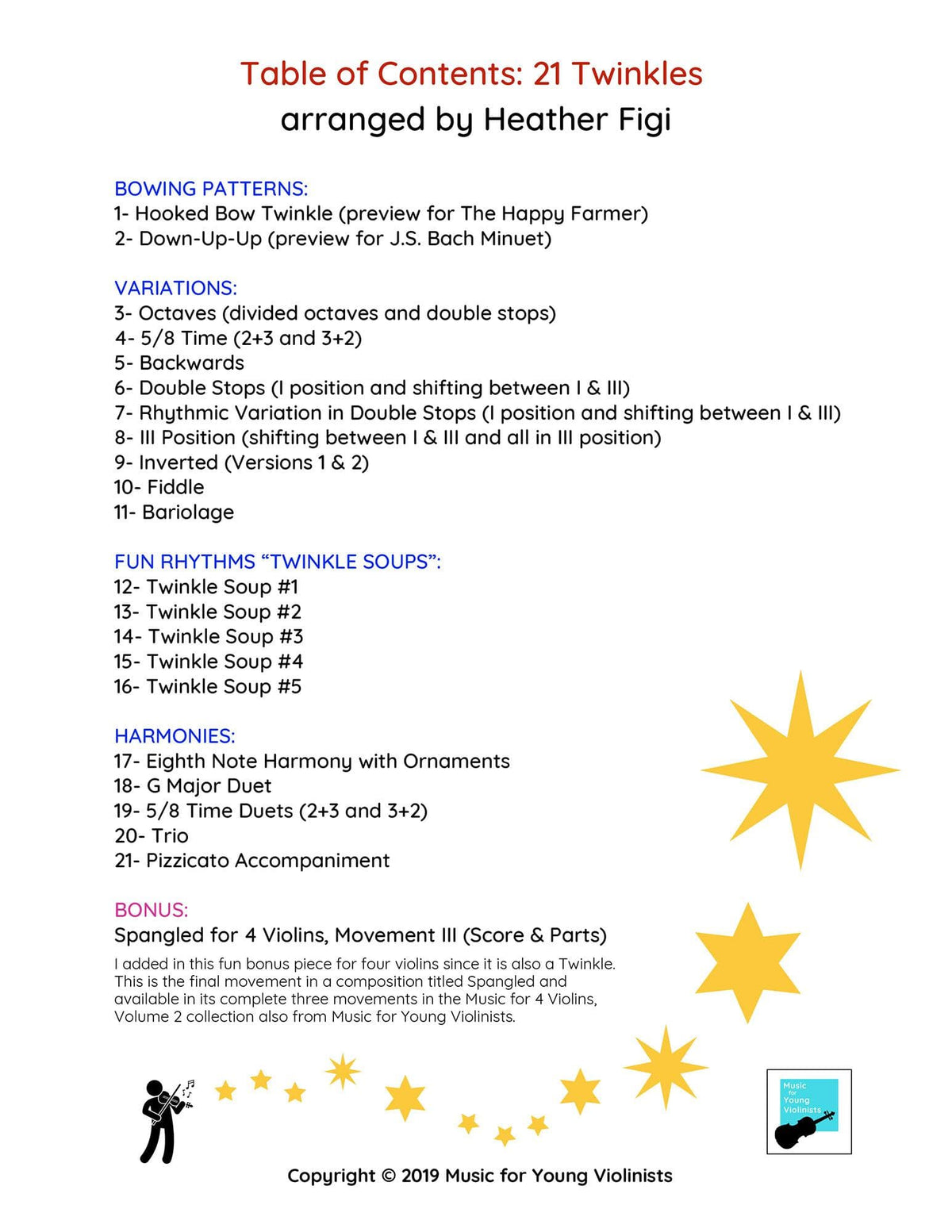 Figi, Heather - 21 Twinkles for Solo Violin - Digital Download