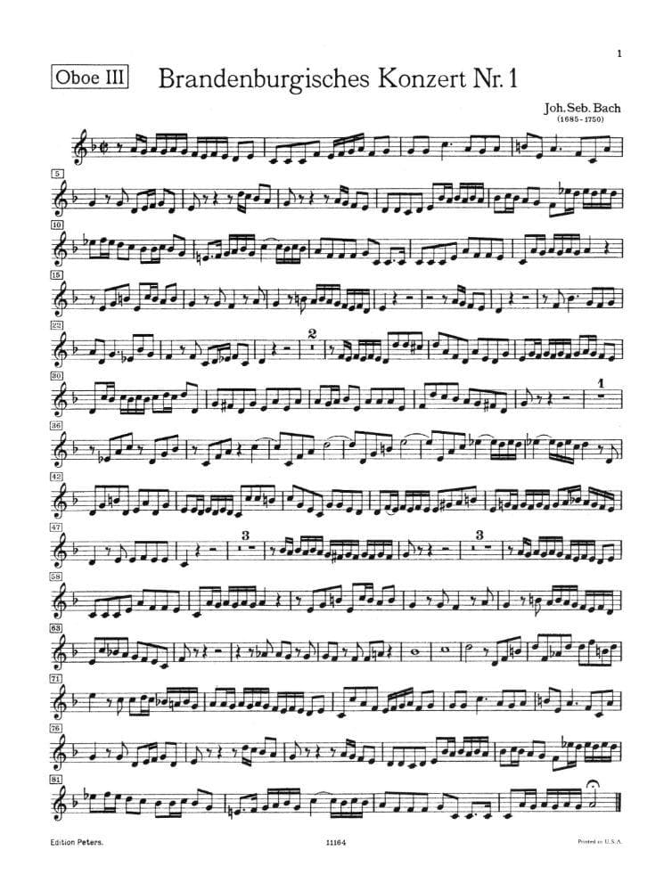 Bach, J.S. - Brandenburg Concerto No. 1 BWV 1046 for Oboe 3 - Peters Edition