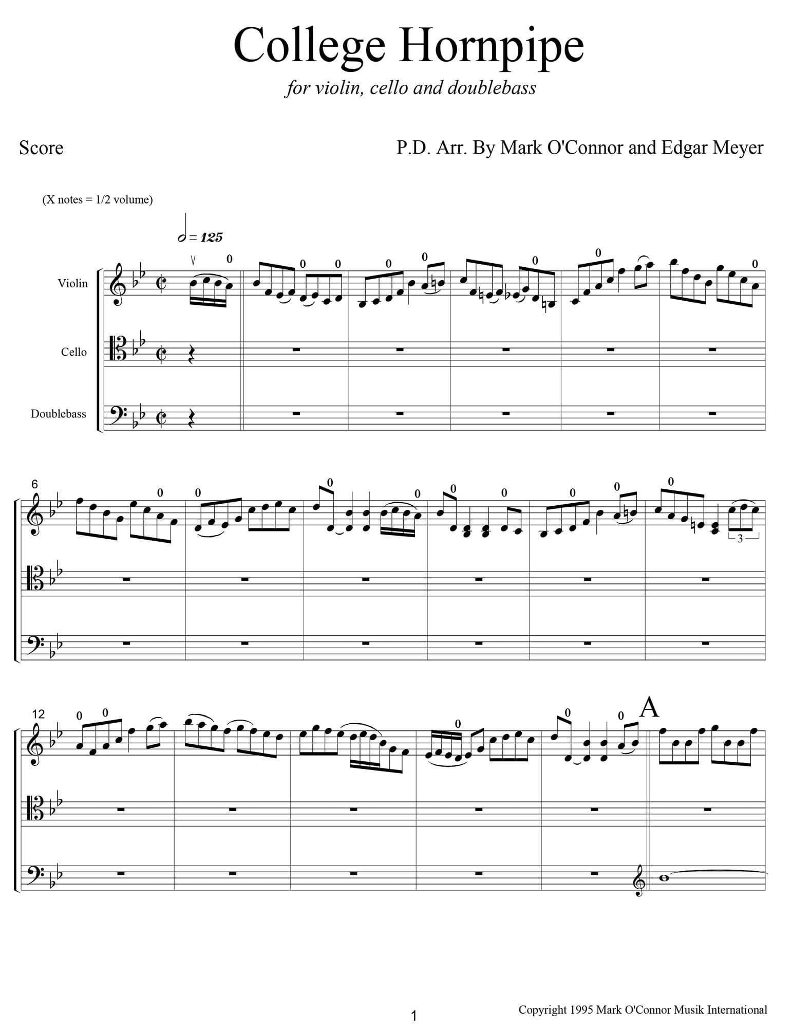 O'Connor, Mark - College Hornpipe for Violin, Cello, and Bass - Score - Digital Download