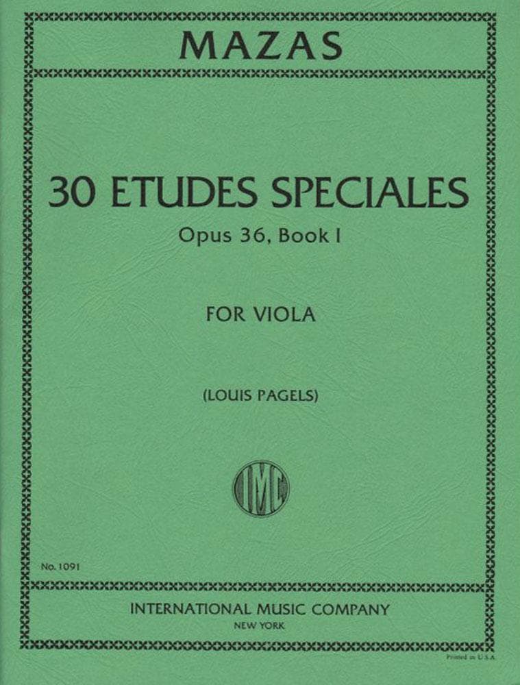 Mazas, Jacques Féréol - 30 Etudes Spéciales, Op 36, Book 1 - Viola solo - edited by Louis Pagels - International Music Co