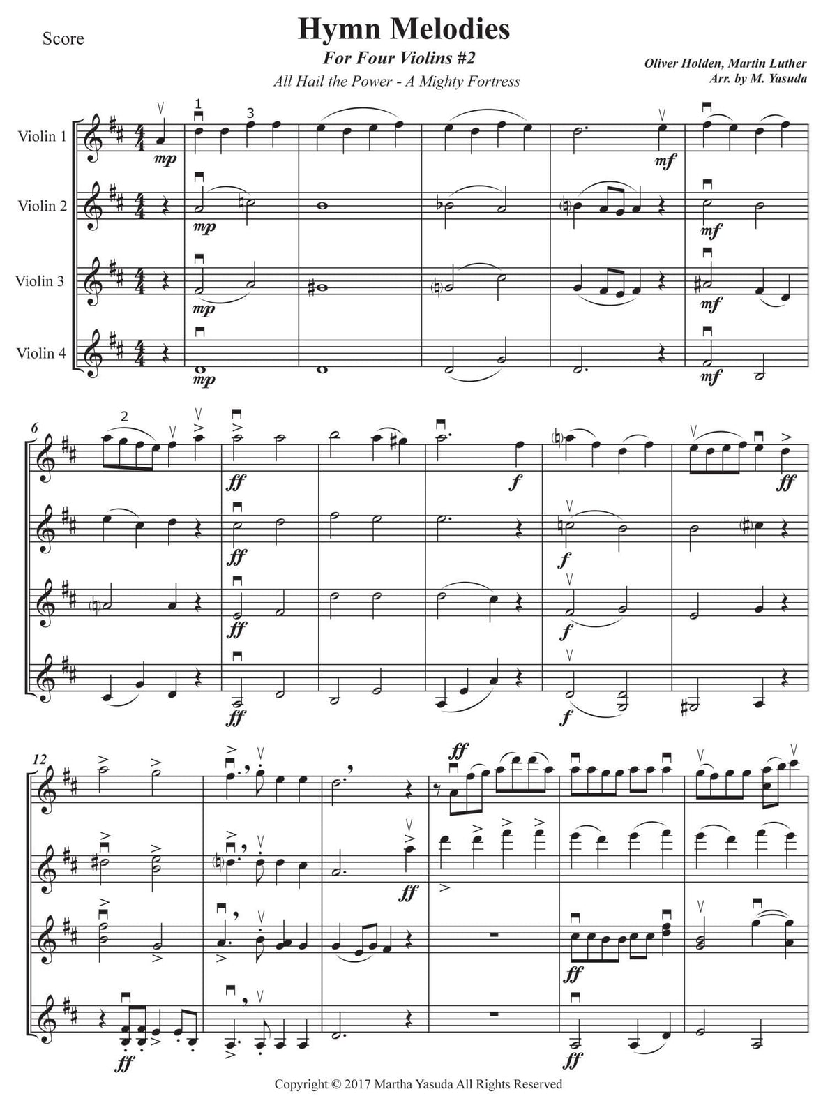 Yasuda, Martha - Hymn Melodies For Four Violins, Volume II - Digital Download