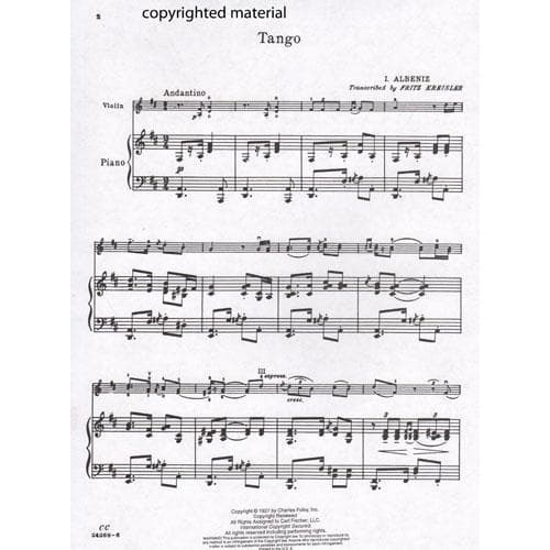 Albeniz, Isaac - Tango - Violin and Piano - arranged by Fritz Kreisler - Carl Fischer Edition