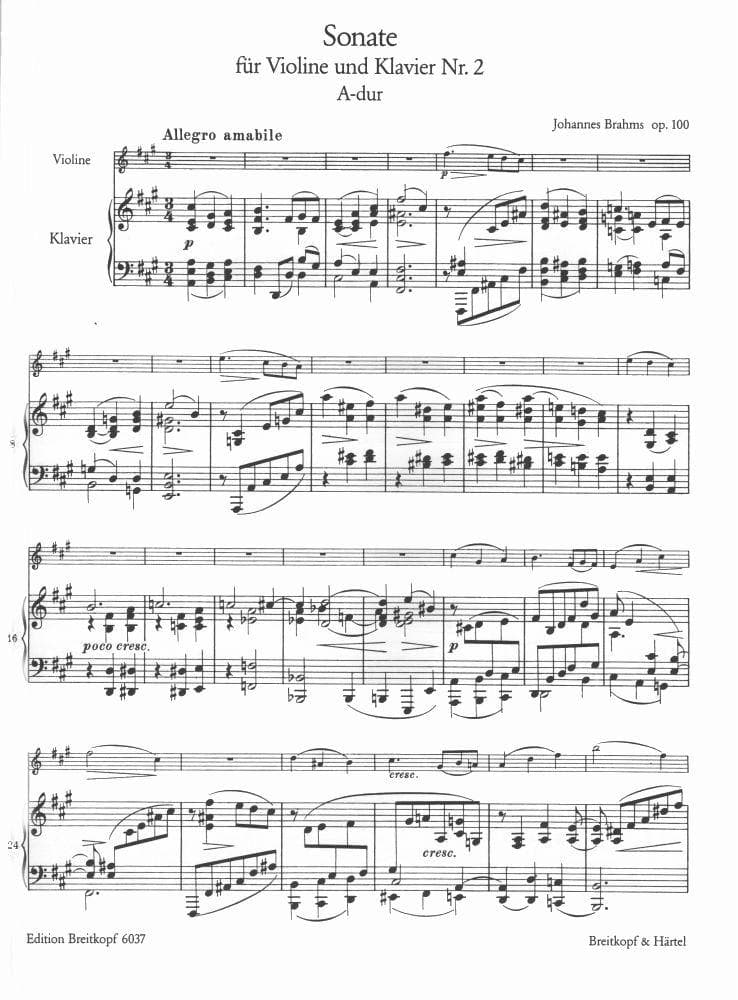 Brahms - Sonata No 2 in A Major, Op 100 - for Violin and Piano - edited by Hans Gal - Breitkopf and Haertel