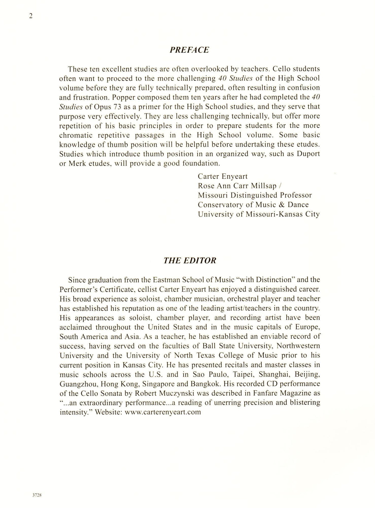 Popper, David - Studies Op 76 For Cello Published by International Music Company