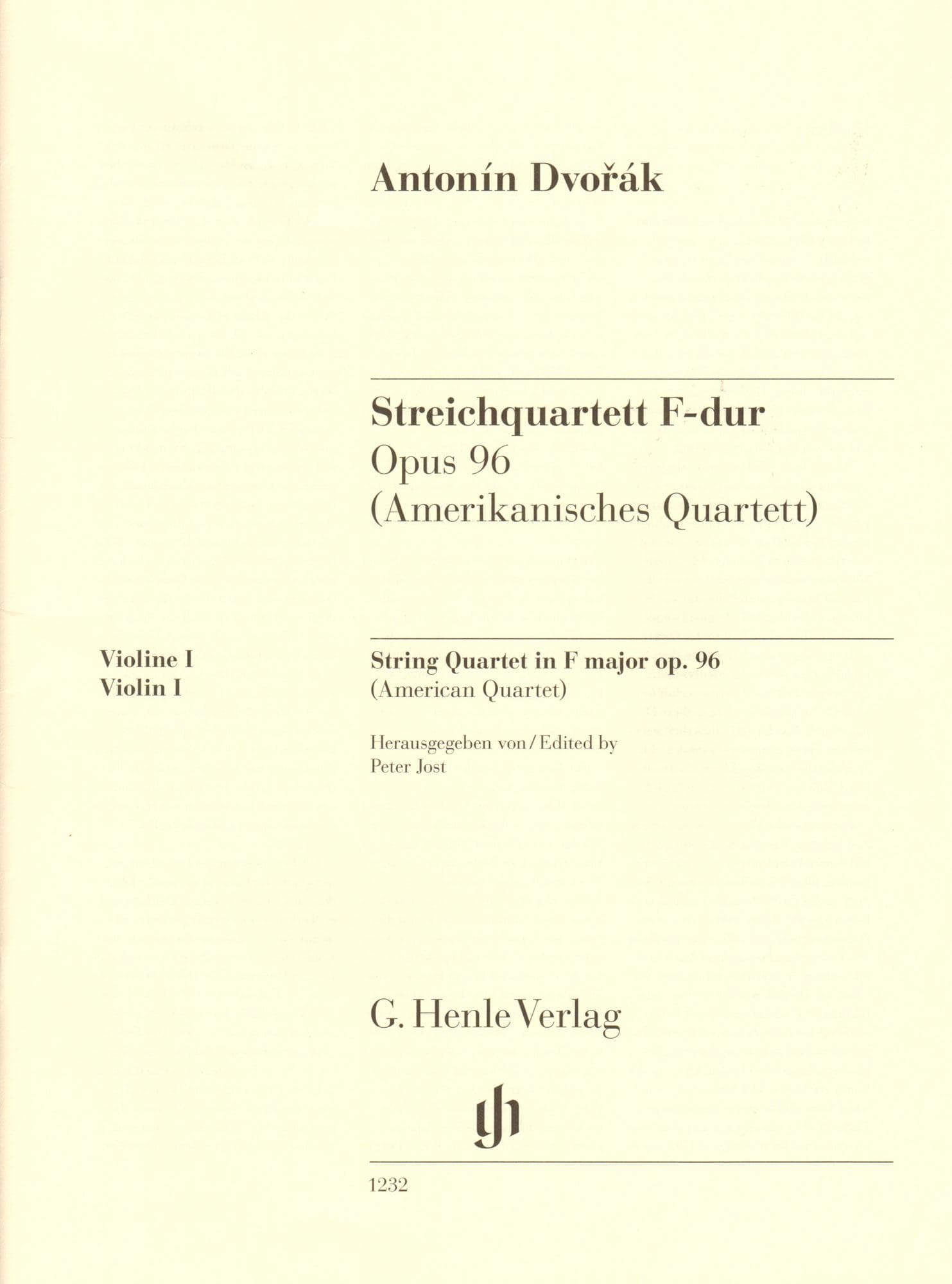 Dvorak, Antonin - String Quartet in F major - Opus 96 - Parts Only - Edited by Peter Jost - G Henle Verlag URTEXT