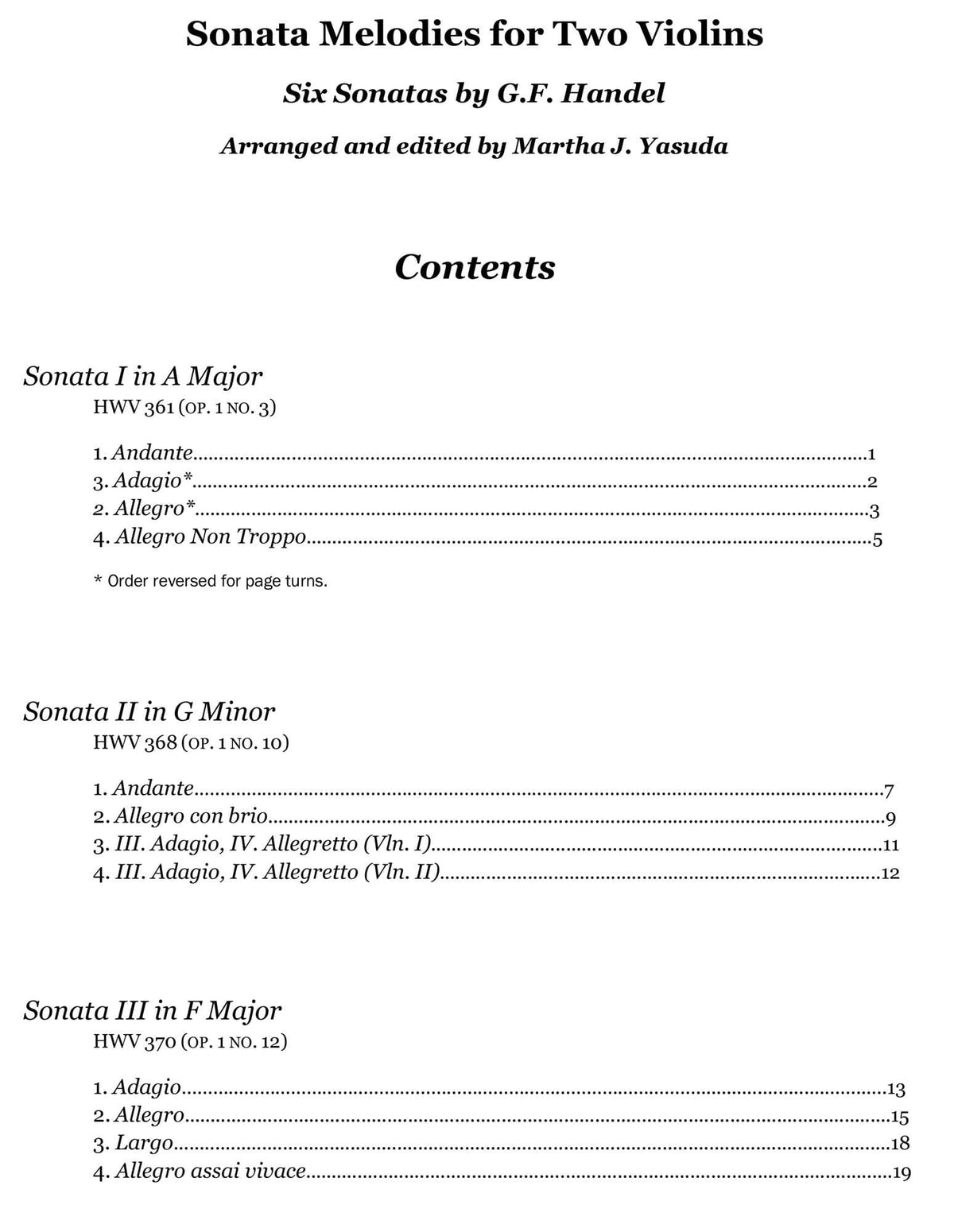Yasuda, Martha - Sonata Melodies For Two Violins, 2nd Edition - Digital Download