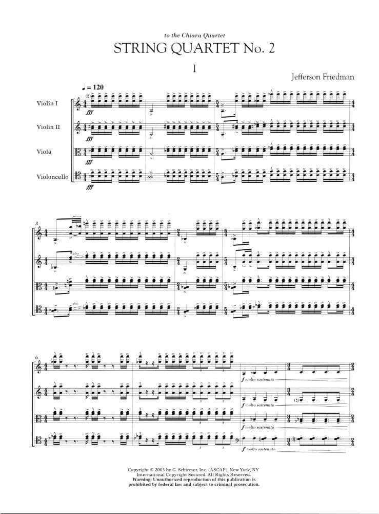 Friedman, Jefferson - String Quartet No 2 - Score and Parts - G Schirmer Edition
