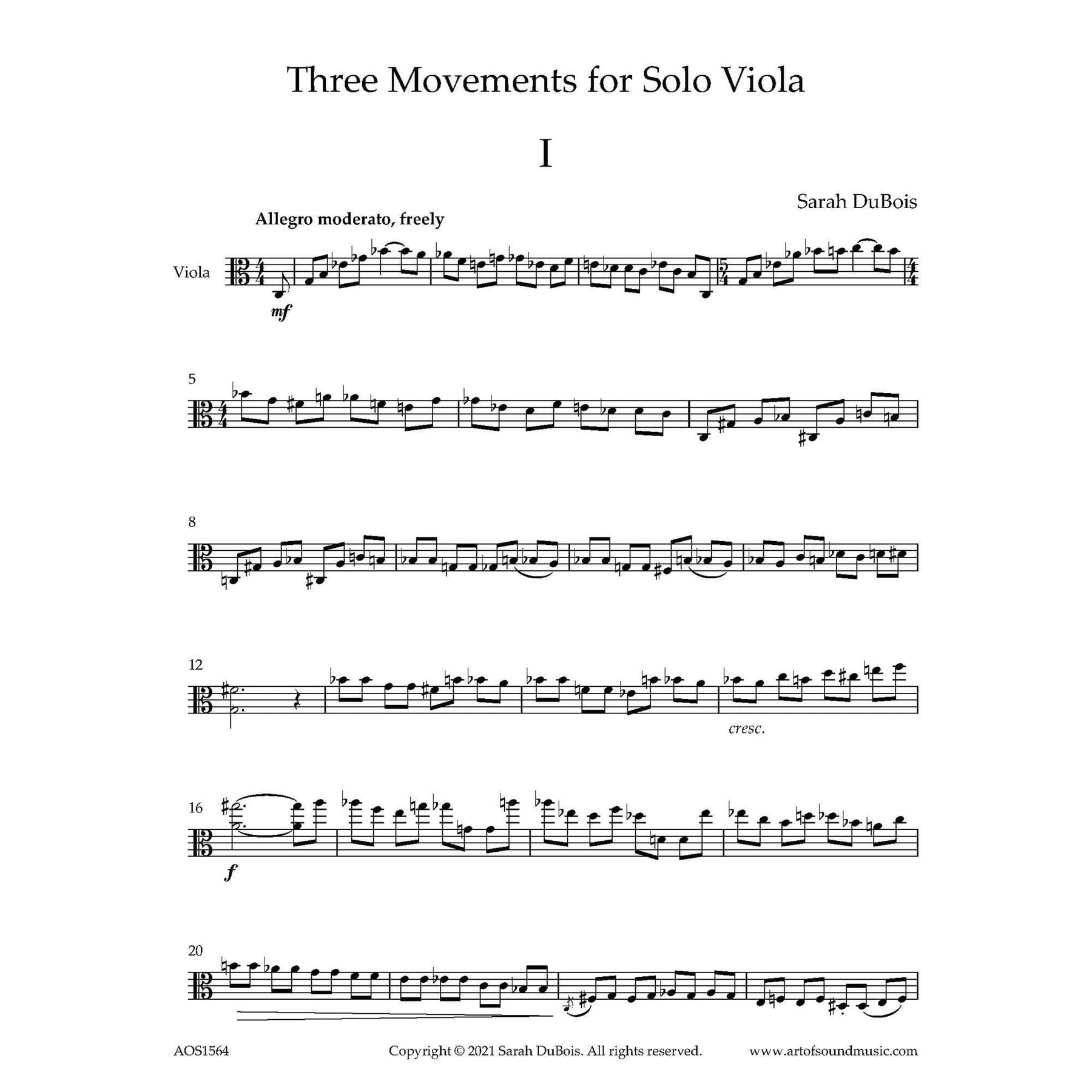 DuBois - 3 Mvmnts for Solo Viola Digital Download