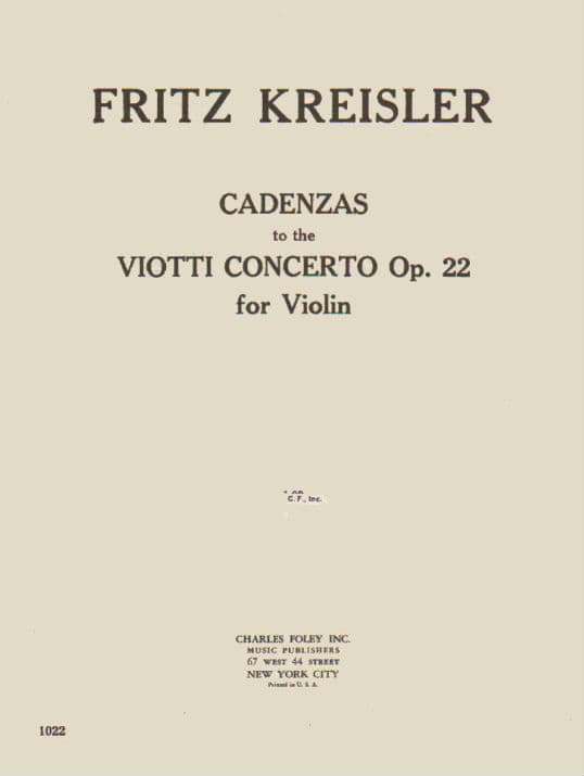 Kreisler, Fritz - Cadenzas to the Viotti Violin Concerto No. 22 in A minor - Carl Fischer Edition