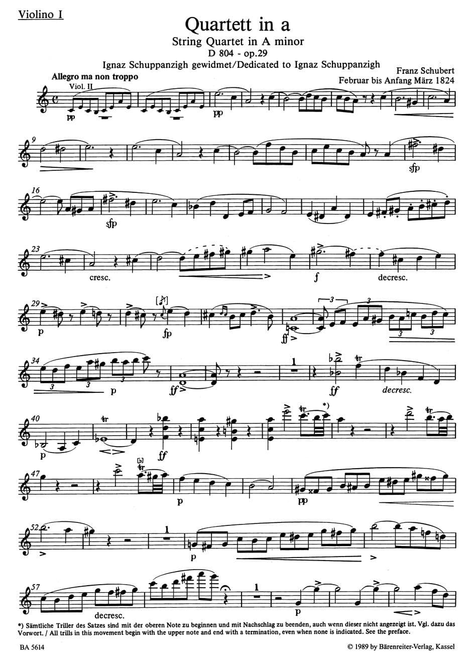 Schubert, Franz - Quartets in a minor and c minor URTEXT Published by Barenreiter Verlag