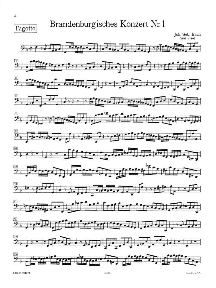 Bach, J.S. - Brandenburg Concerto No. 1 BWV 1046 for Bassoon - Peters Edition