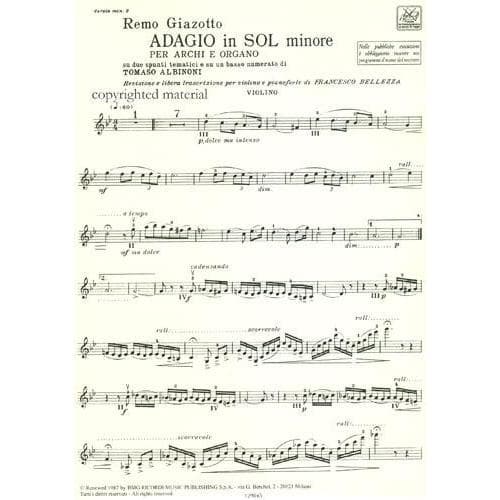 Albinoni, Tomoso - Adagio in g minor for Violin and Piano - Arranged by R Giazotto - Schirmer Edition