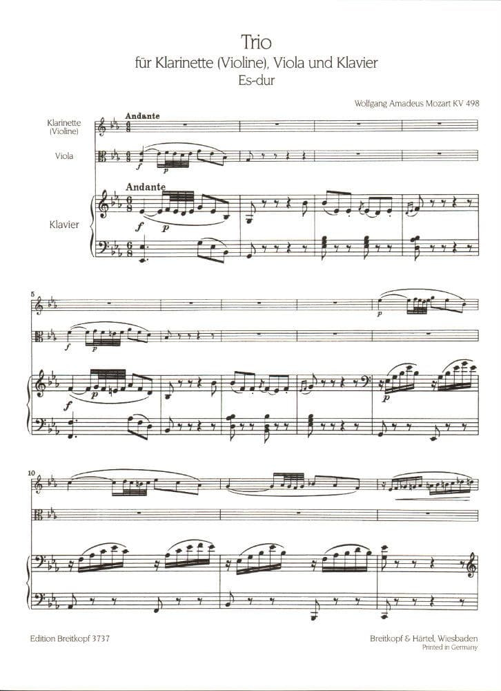 Mozart, WA - Trio in E-flat Major, K 498 ("Kegelstatt") - Clarinet (or Violin), Viola, and Piano - Breitkopf & Härtel Edition