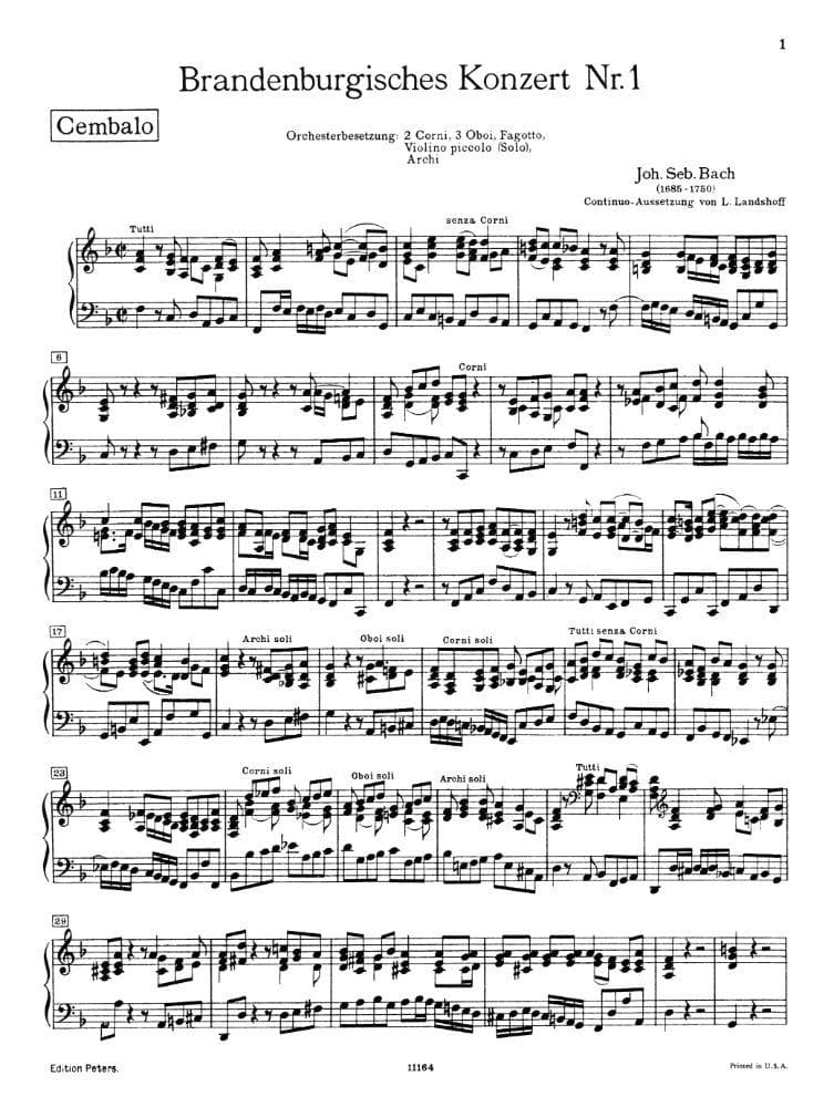 Bach, J.S. - Brandenburg Concerto No. 1 BWV 1046 for Piano - Peters Edition