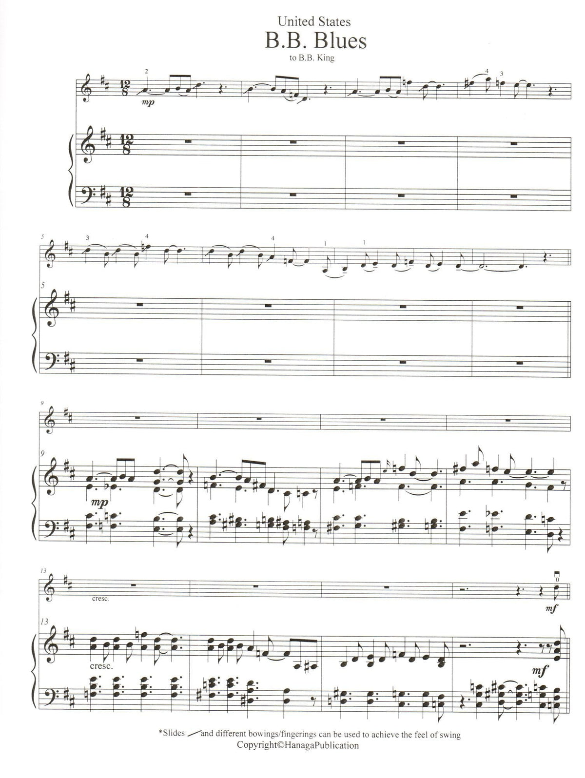 Khanagov, Karén - B.B. Blues - United States from Parade of Nations - for Violin and Piano - Hanaga Publication