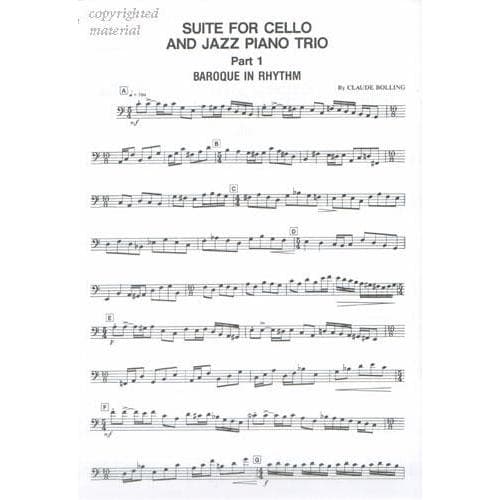 Bolling, Claude - Suite For Cello and Jazz Trio Parts for Piano, Cello, Double Bass and Drums