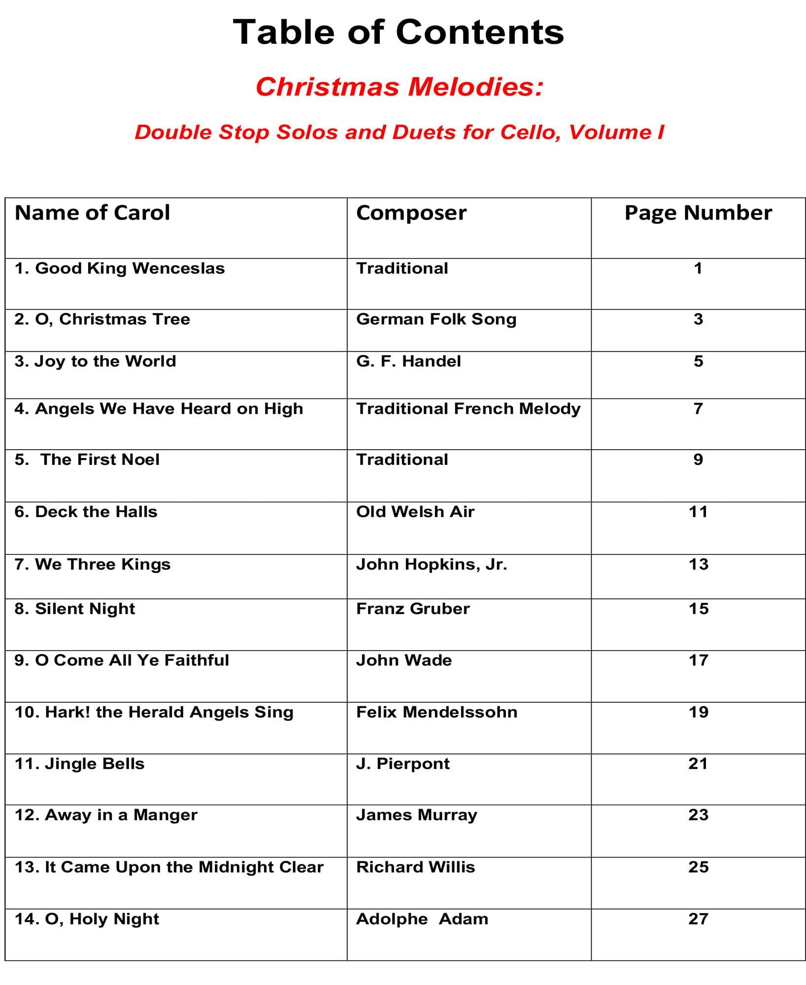 Yasuda, Martha - Christmas Melodies: Double Stop Duets for Cello, Volume 1 - Digital Download