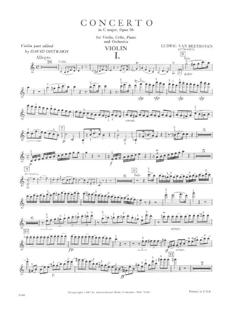 Beethoven, Ludwig - Triple Concerto in C Major for Violin, Cello, Piano and Orchestra, Op 56 - Arranged by Oistrakh-Rose - International Edition