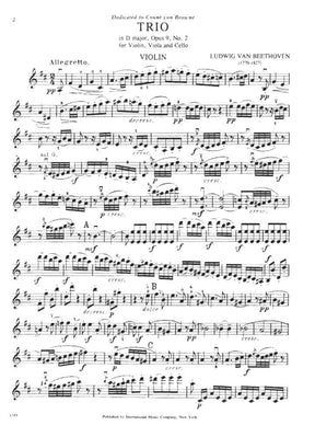 Beethoven, Ludwig - Trio In D Major Op 9 No 2 for Violin, Viola and Cello - International Edition