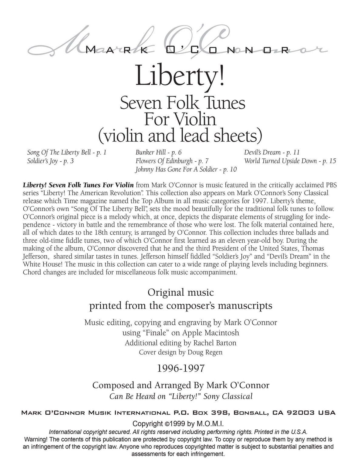 O'Connor, Mark - Liberty! (Seven Folk Tunes for Violin and Folk Instruments) - Score - Digital Download