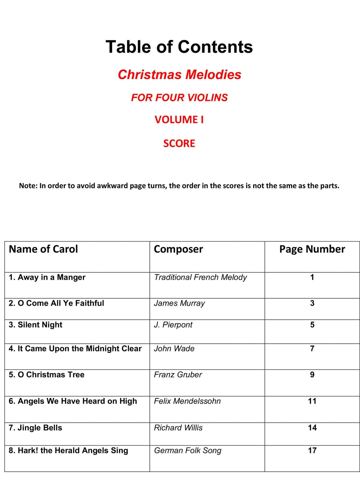 Yasuda - Christmas Melodies For 4 Violins, Volume I: Contemporary & Classical Arr. - Dig. Download