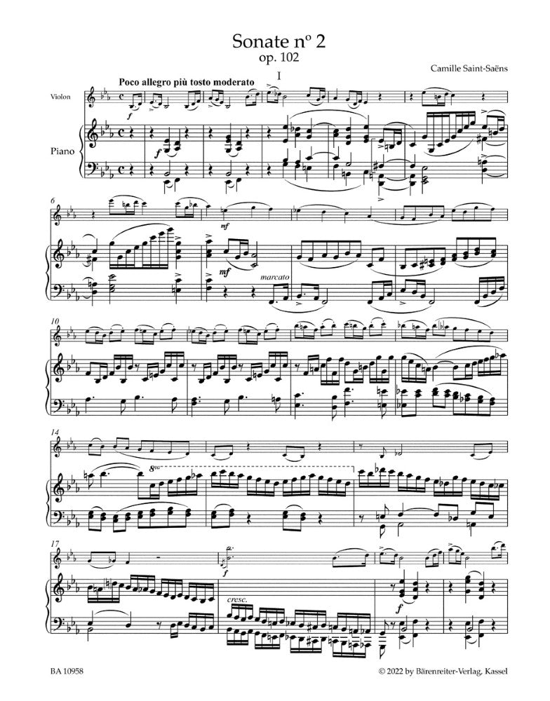 Saint-Saëns, Camille Sonata no. 2 for Violin and Piano in E-flat major op. 102