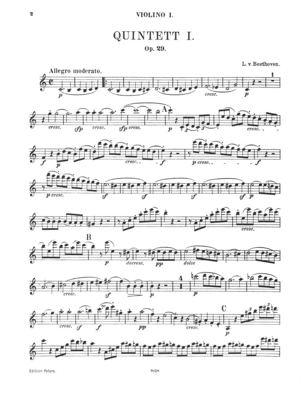 Beethoven, Ludwig - 4 Quintets Op 4, 29, 104, 137 for Two Violins, Two Violas and Cello - Peters Edition