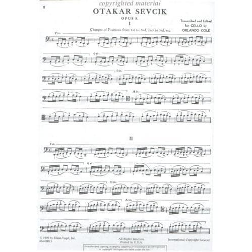 Sevcik, Otakar - Changing The Positions Op 8 For Cello Transcribed by Orlando Cole Published by Elkan-Vogel, Inc