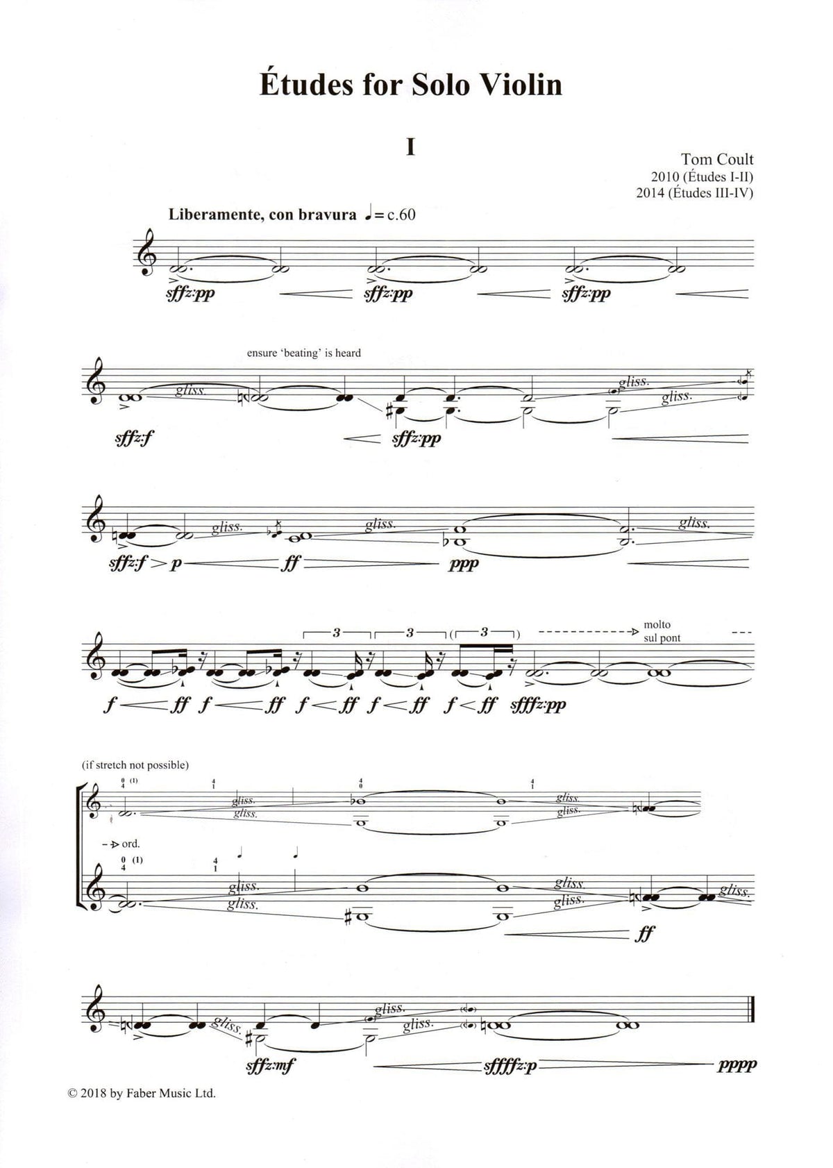 Coult, Tom - Etudes I-IV for Solo Violin - Faber Music Edition