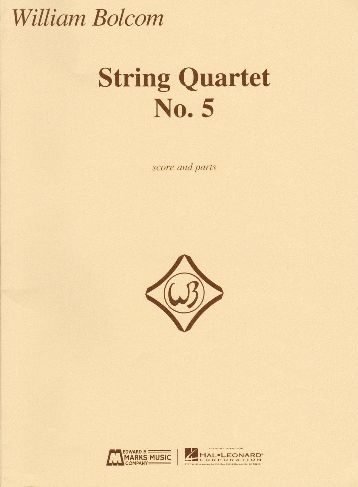 Bolcom, William - String Quartet No. 5 - Score and Parts - Edward B. Marks Music Company