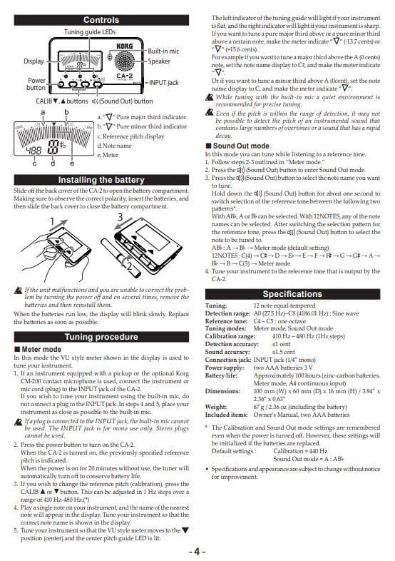 Korg CA-2 Solo Chromatic Tuner