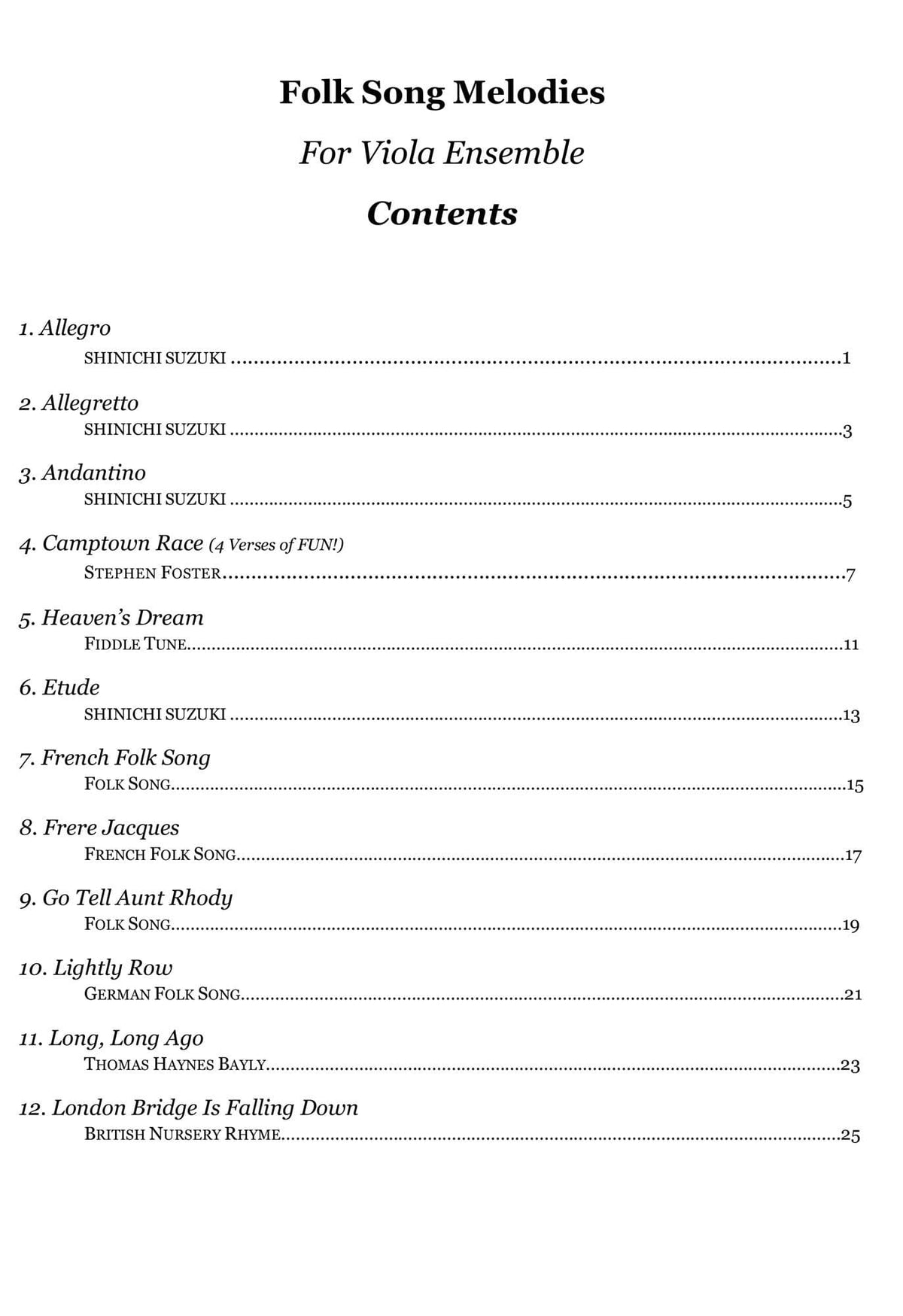 Yasuda, Martha - Folk Song Melodies For Viola Ensemble - Digital Download