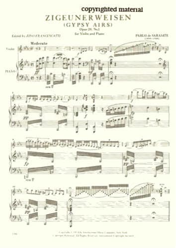 Sarasate, Pablo - Zigeunerweisen Op 20 - for Violin and Piano - edited by Francescatti - by International Music Company