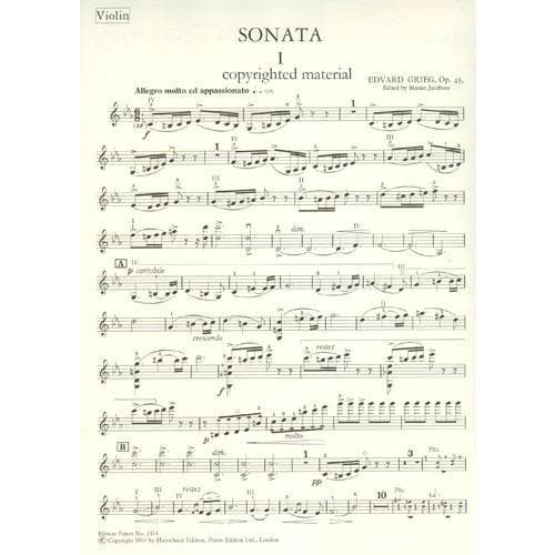 Grieg, Edvard - Sonata No 3 In c minor, Op 45 - Violin and Piano - edited by Yankelevich - Edition Peters