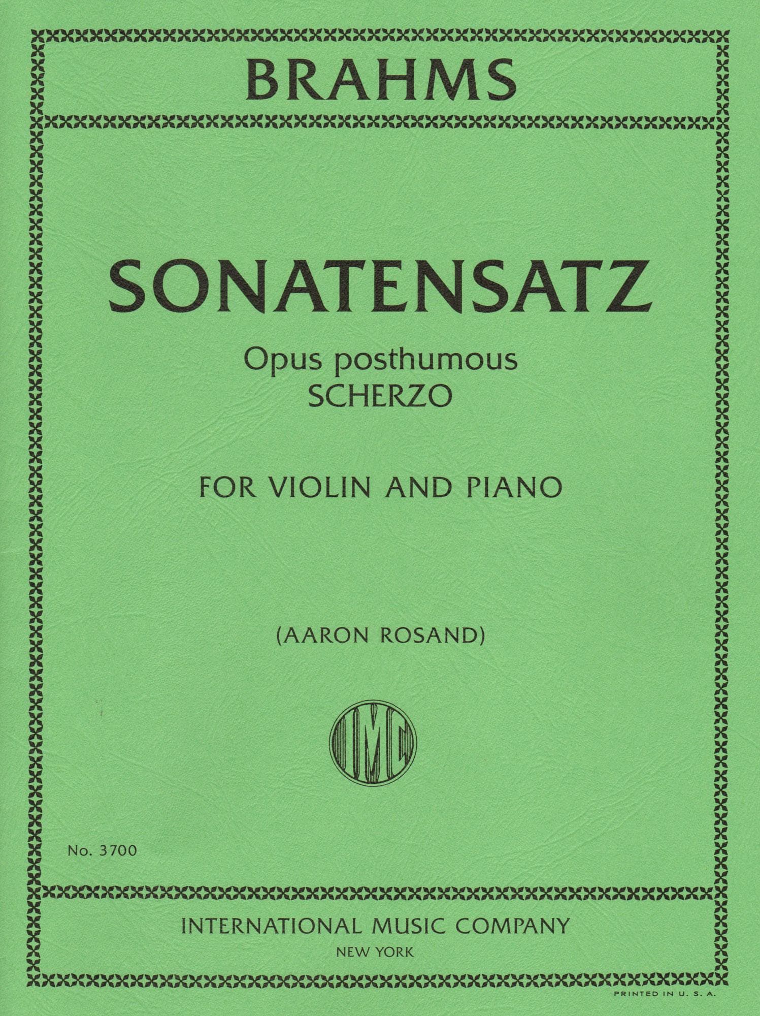 Brahms Sonatensatz Violin Sheet Music Score