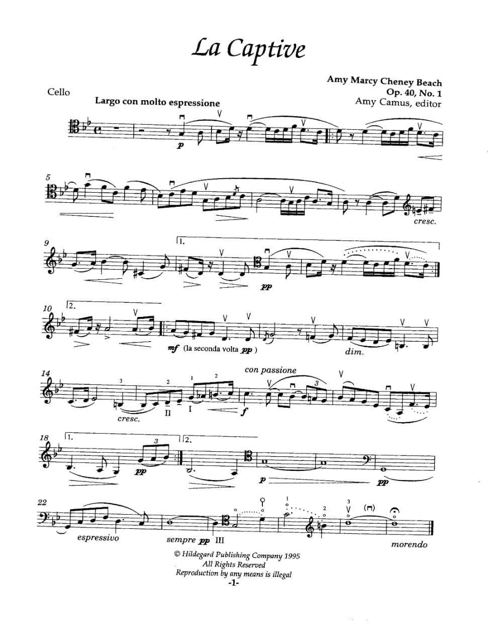 Beach, Amy - Five Pieces for Cello and Piano Op 15, 40, 151 - Hildegard Publishing