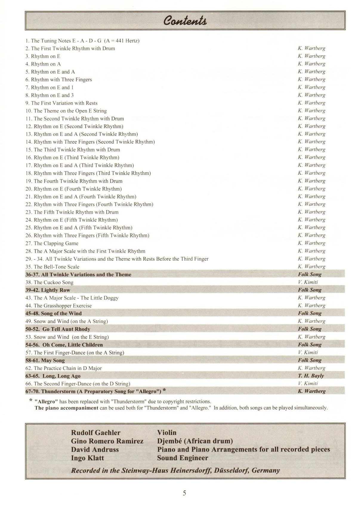 Step by Step Volume 1A CD Only (Mother Tongue Method) Arranged by Kerstin Wartberg For Violin