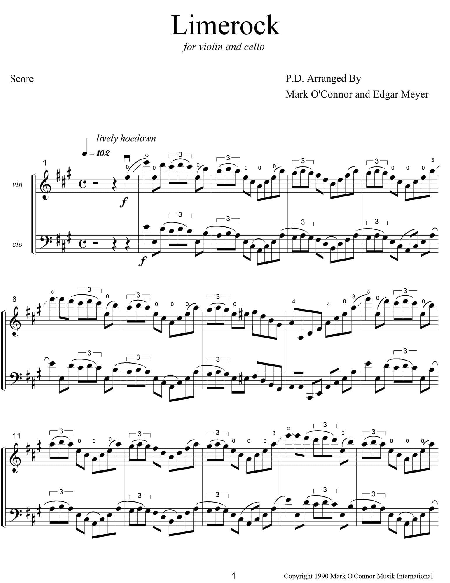 O'Connor, Mark - Limerock for Violin and Cello - Score - Digital Download