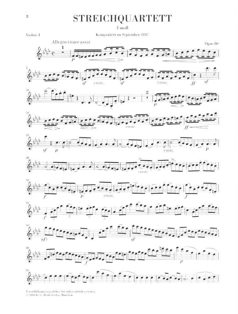 Mendelssohn, Felix - String Quartet in f minor, Op post 80 - Two Violins, Viola, and Cello - G Henle Verlag URTEXT