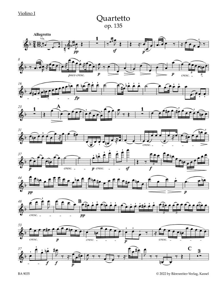 Beethoven, Ludwig van - String Quartet in F major op. 135 - Barenreiter URTEXT