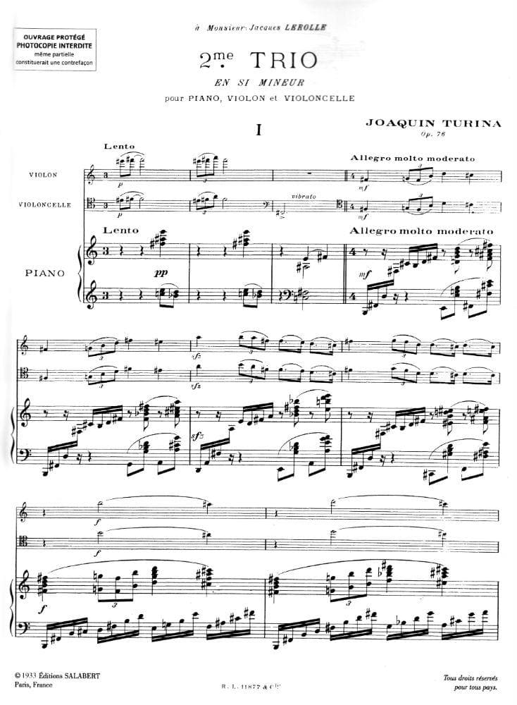 Turina - Piano Trio No 2 in b minor Op 76 For Violin Cello and Piano Published by Editions Salabert