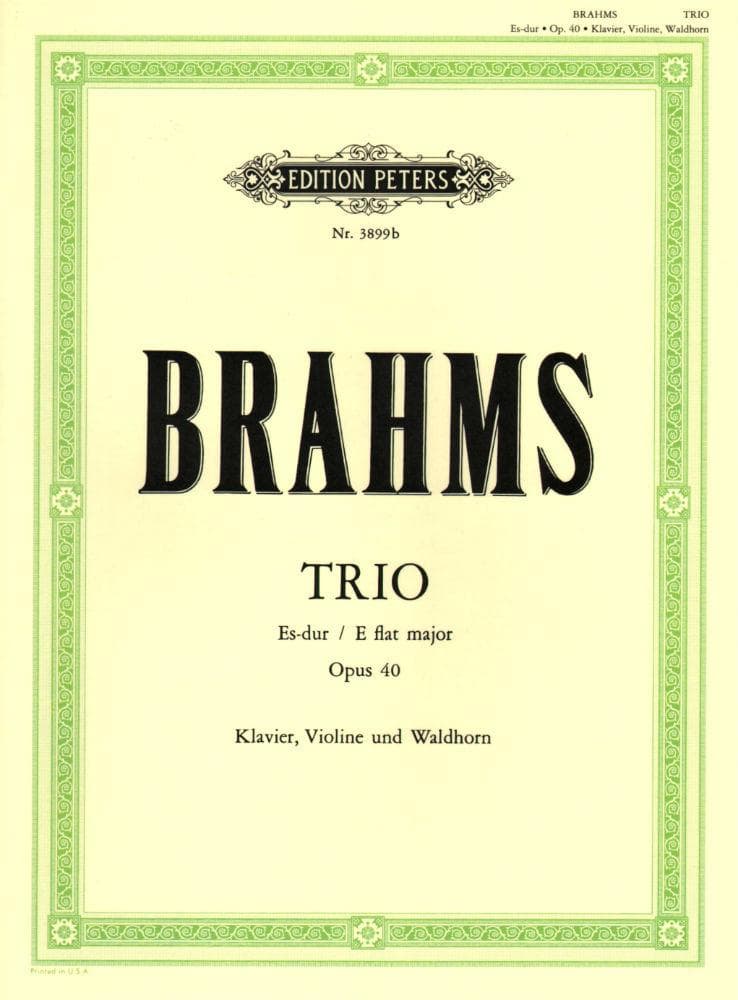 Brahms, Johannes - Trio in E-flat Major Op 40 for Violin, Viola/Cello and Piano - Arranged by Schumann - Peters Edition