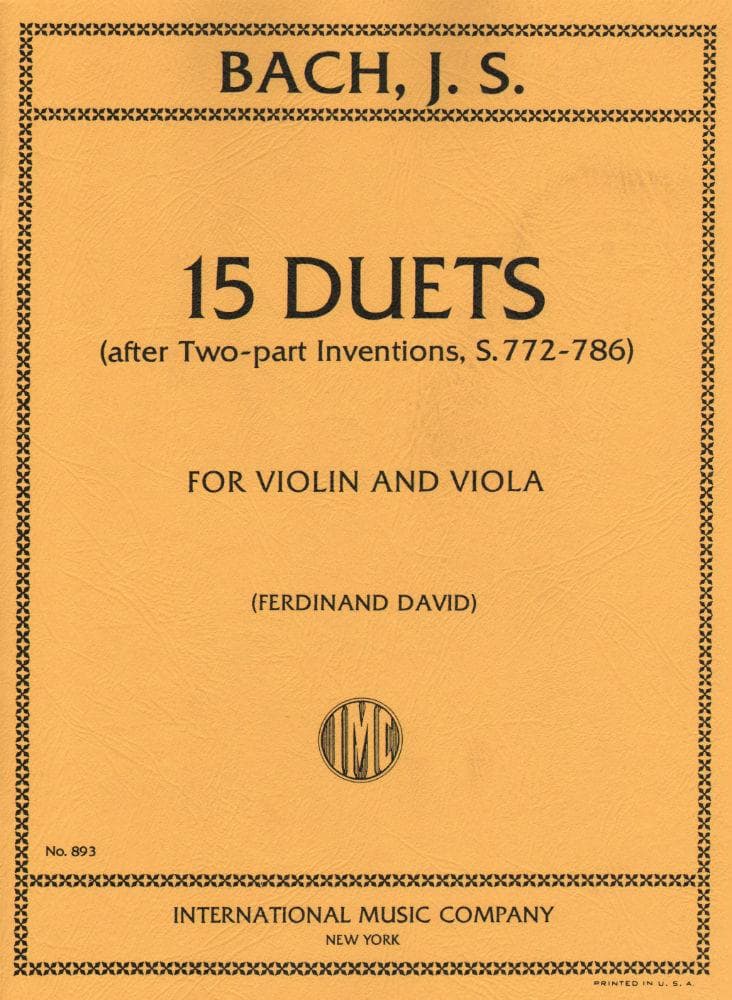 Bach, JS - 15 Duets (After Two Part Inventions) BWV 772 786 for Violin and Viola - Arranged by David - International Edition