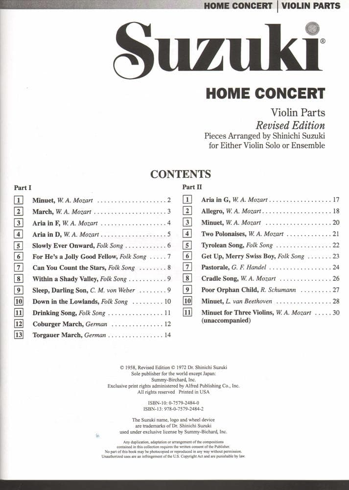 Home Concert - Violin - arranged by Shinichi Suzuki - Alfred Music Publishing
