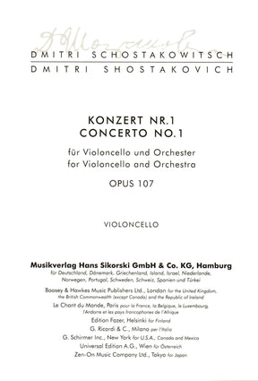 Shostakovich, Dmitri - Concerto No 1 in E flat Op 107 For Cello and Piano Published by Sikorski
